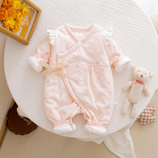 新生婴儿连体衣秋冬季 夹棉初生女宝宝衣服纯棉衣哈衣爬服洋气外穿