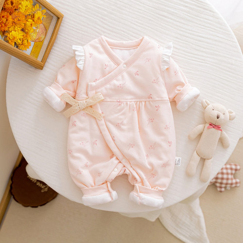 新生婴儿连体衣秋冬季夹棉初生女宝宝衣服纯棉衣哈衣爬服洋气外穿