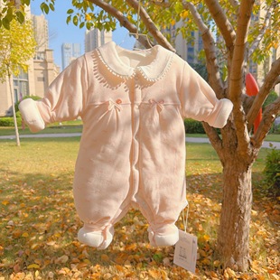 新生儿秋冬季连体衣婴儿夹棉加厚衣服冬装棉服棉衣女宝宝哈衣爬服