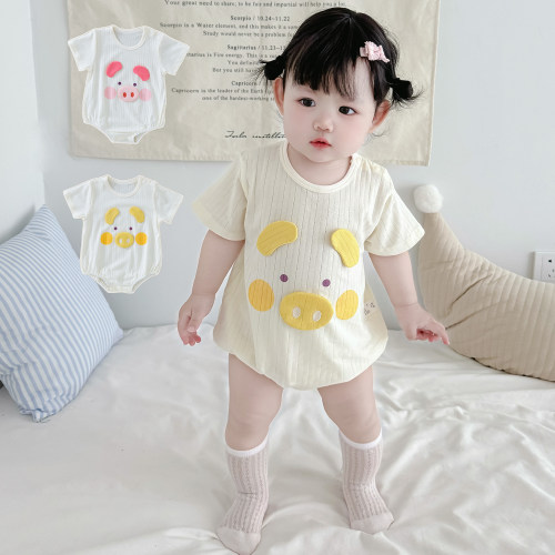婴儿短袖包屁衣夏季薄款连体衣男女宝宝三角哈衣爬服夏装透气清凉