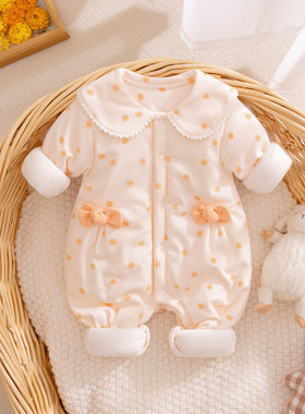 婴儿连体衣秋冬季夹棉满月女宝宝哈衣爬服加厚棉衣服冬装棉服外穿