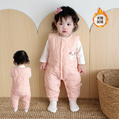男女宝宝背带裤秋冬季婴儿夹棉保暖裤子小月龄加厚连体衣棉裤外穿