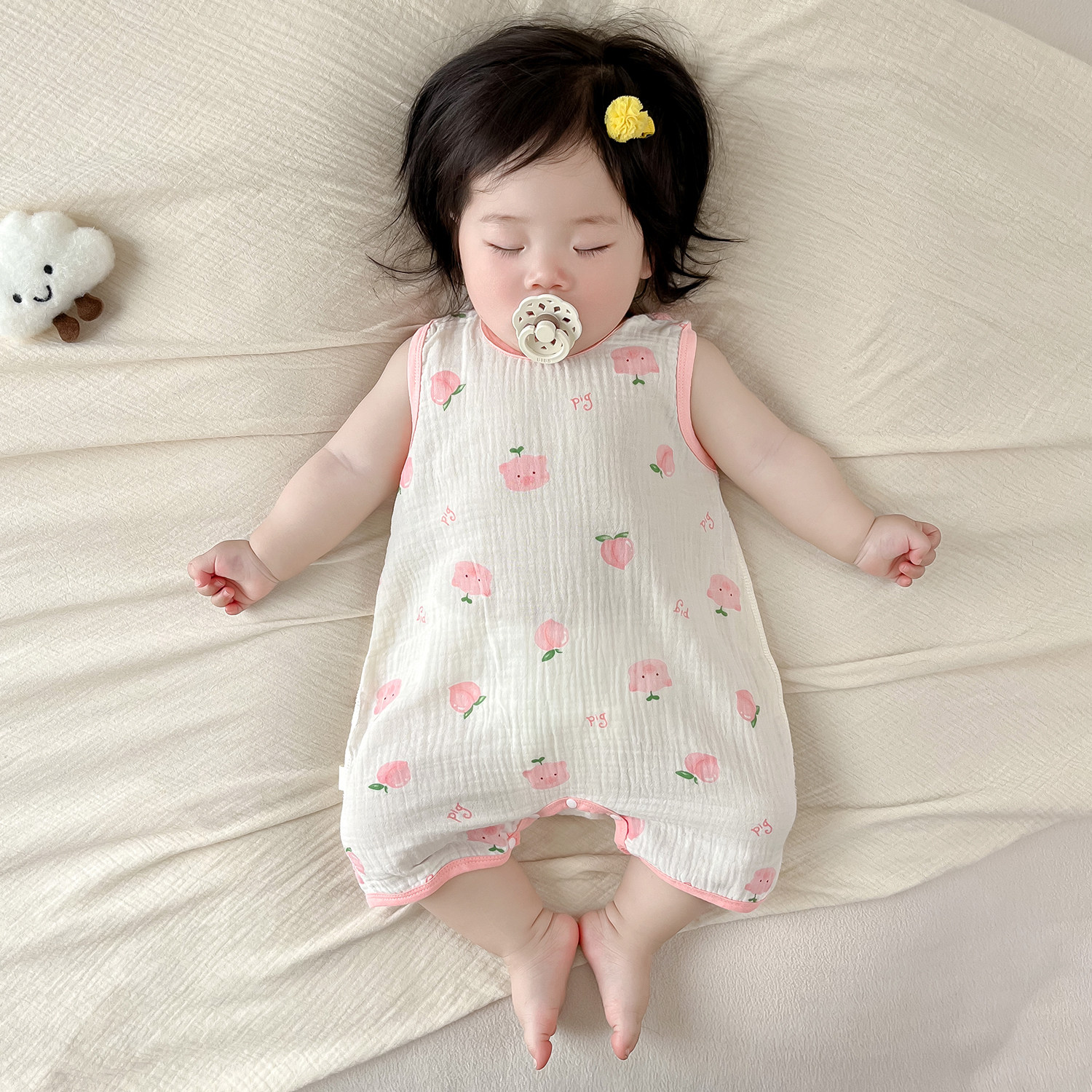 婴儿夏季衣服无袖连体衣新生儿纯棉纱布透气哈衣爬服女宝宝夏装薄