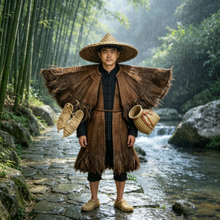 老式蓑衣斗笠帽棕编防雨披肩穿棕衣怀旧古风演出服农家乐装饰道具