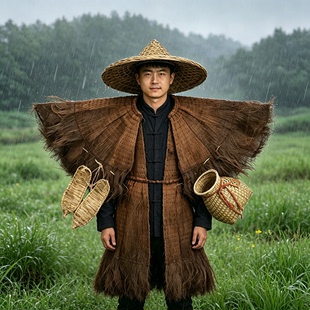 棕编蓑衣斗笠帽防雨披肩穿棕衣老式怀旧古风演出服农家乐装饰道具