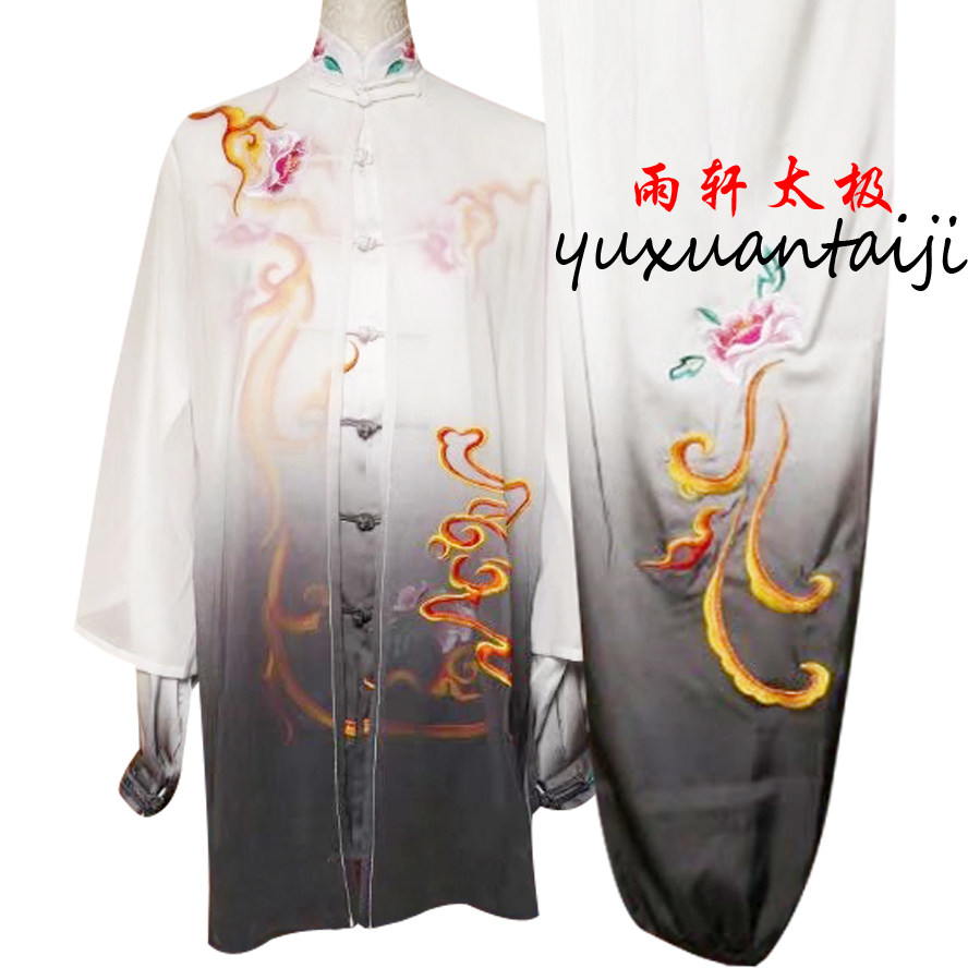 新款高档太极服装太极拳比赛服男女款刺绣花演出服披纱长袖表演服图片