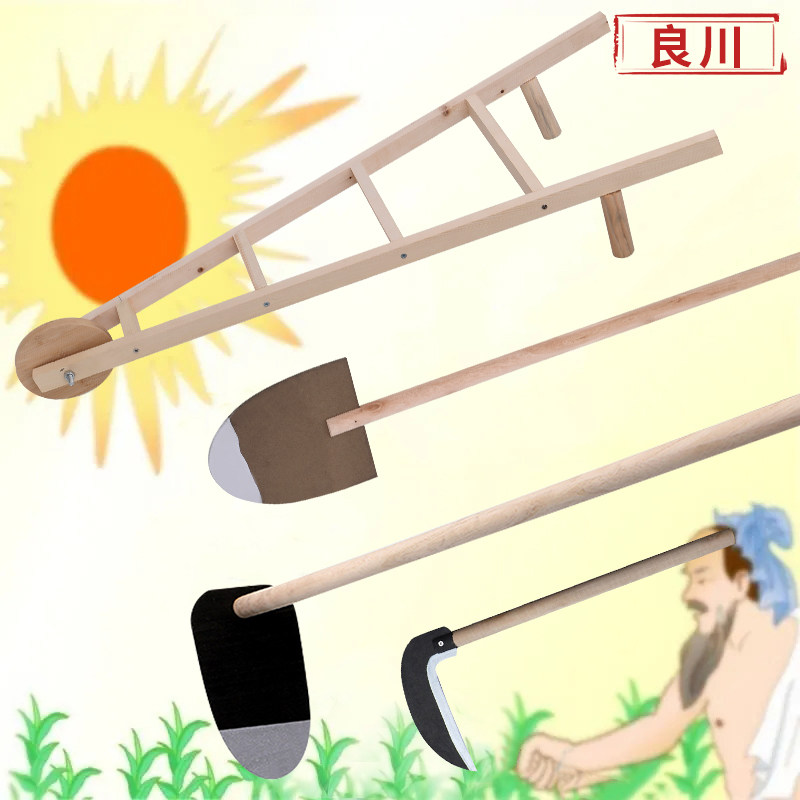 幼儿园木锄头道具铁锹道具小推车儿童独轮车愚公移山悯农舞台道具