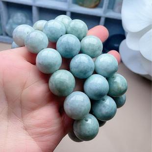 天然A货翡翠乳白淡绿飘花手链18mm缅甸老坑大珠手串清新儒雅百搭