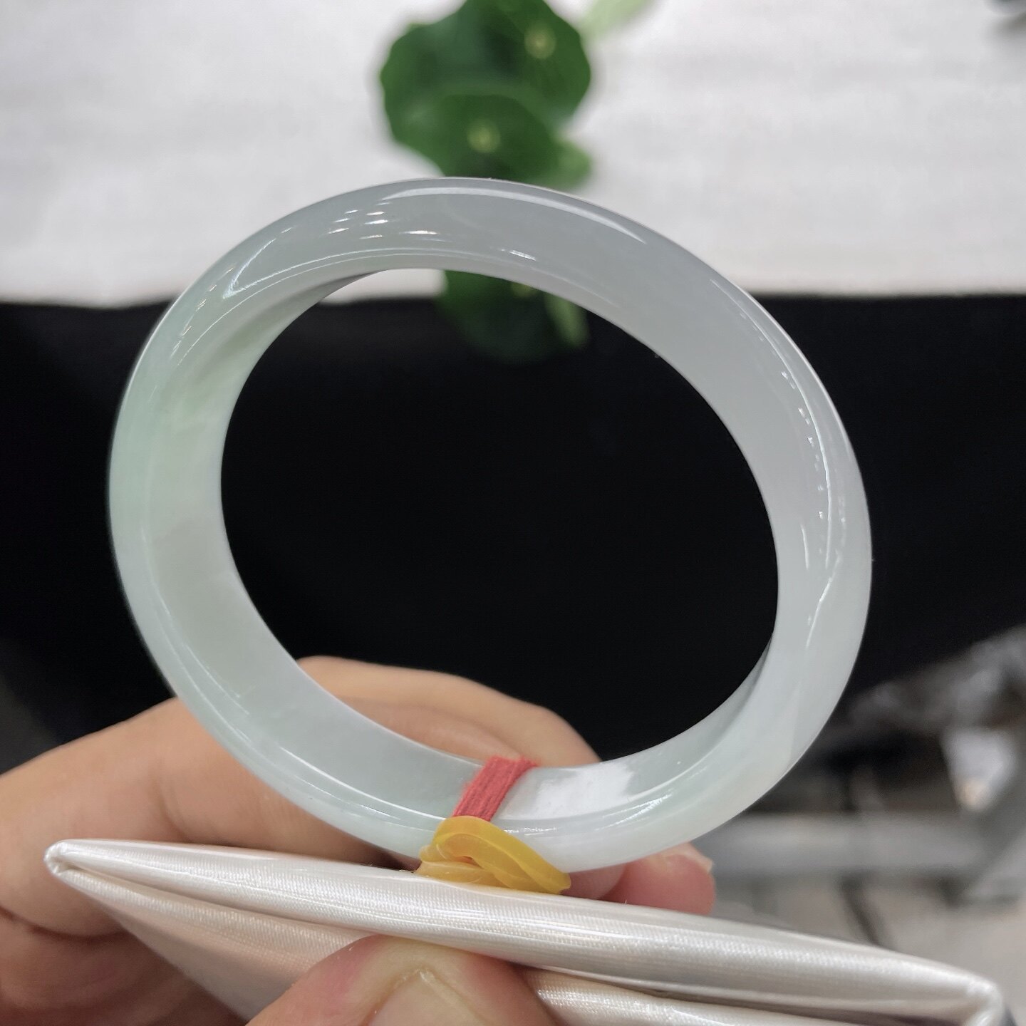 天然A货翡翠贵妃手镯53.6mm白底飘绿花老坑玉镯正圈52手环镯子