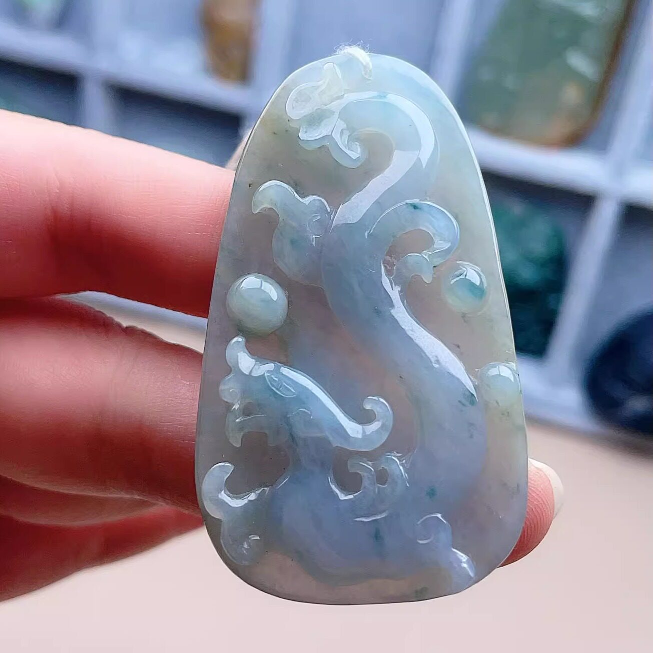 天然A货翡翠金黄底乳白绿飘花生肖龙吊坠缅甸老坑如意挂坠真品