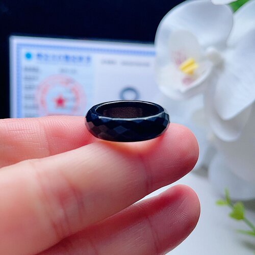 天然翡翠切割面戒指豆种墨翠意境