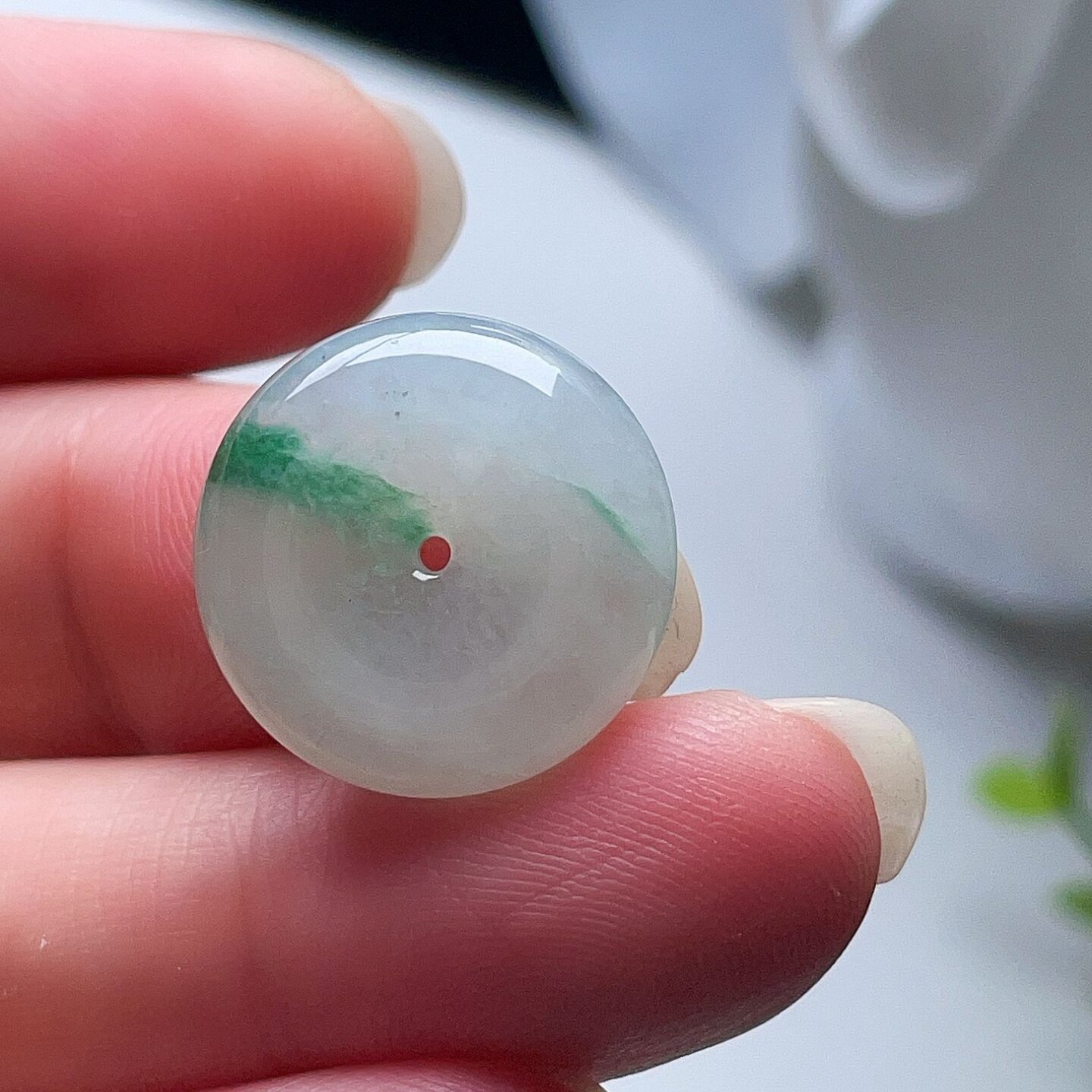 天然翡翠冰种平安扣甜水绿飘阳绿