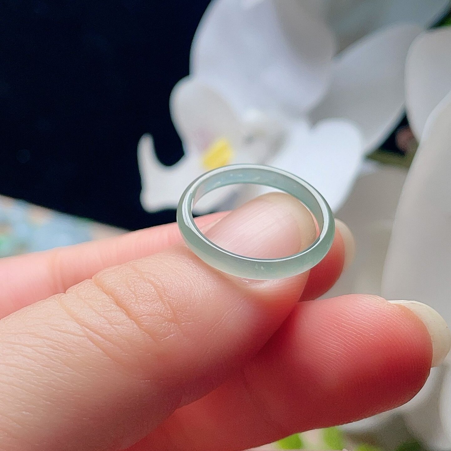 天然翡翠冰种细边戒指黄绿玉指环