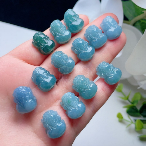 天然A货翡翠直通孔貔貅晴水蓝绿危地马拉皮丘手链DIY编织手串玉