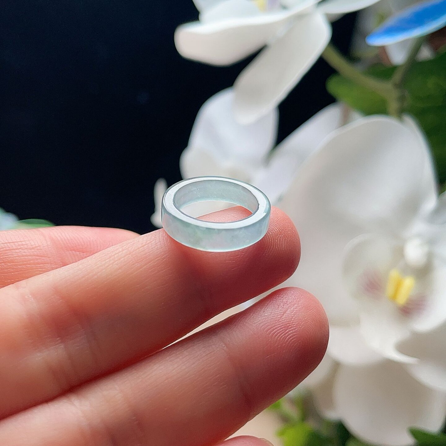 天然A货翡翠方戒指冰底晴水蓝13.2mm危地马拉直边玉指环幸运圈2#