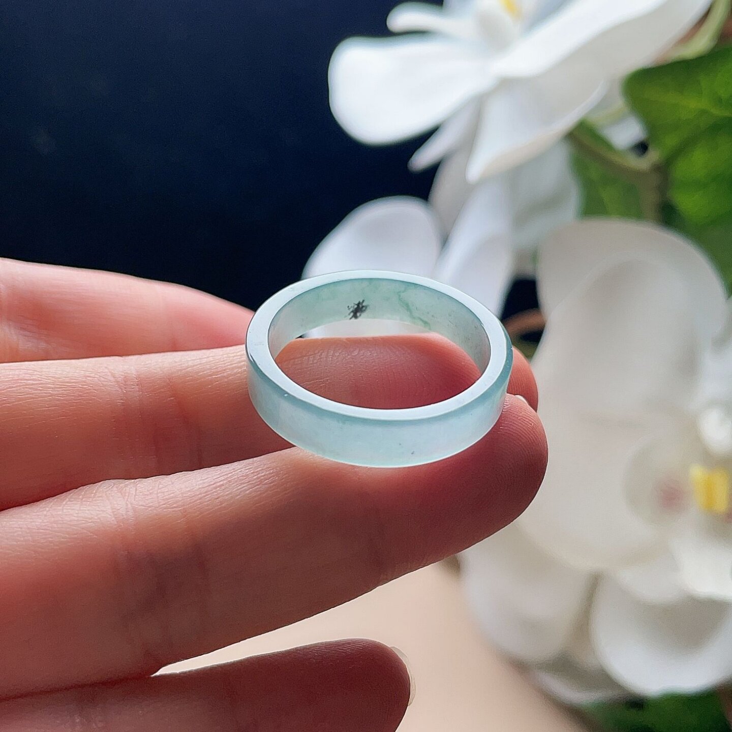 天然翡翠方戒指晴水绿飘花玉指环图片