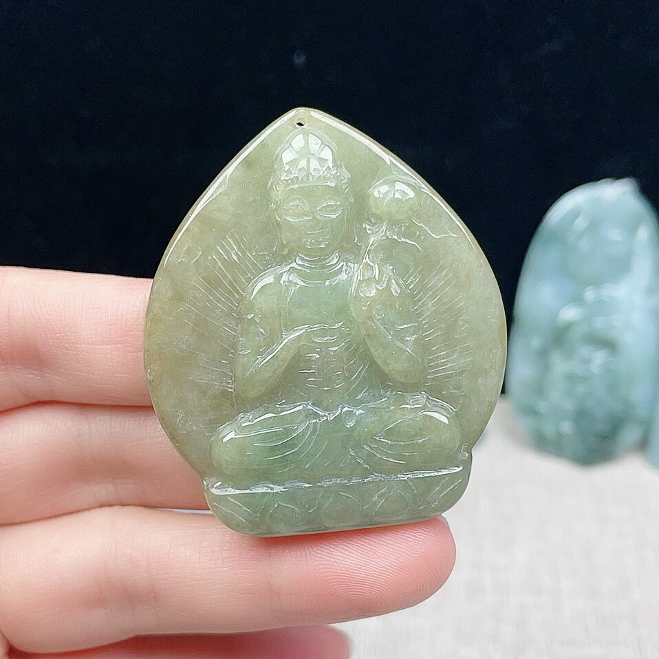 缅甸a货翡翠大势至吊坠缅甸天然老坑生肖马本命佛玉佩护法本尊