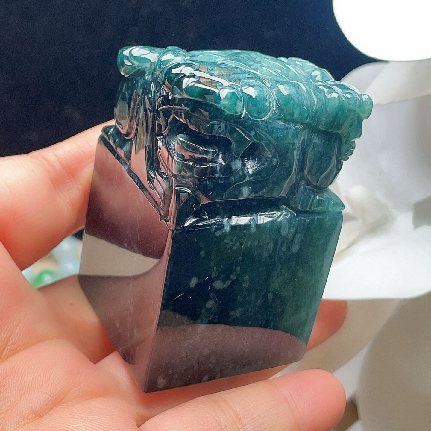 天然翡翠貔貅方印章晴水蓝绿皮丘