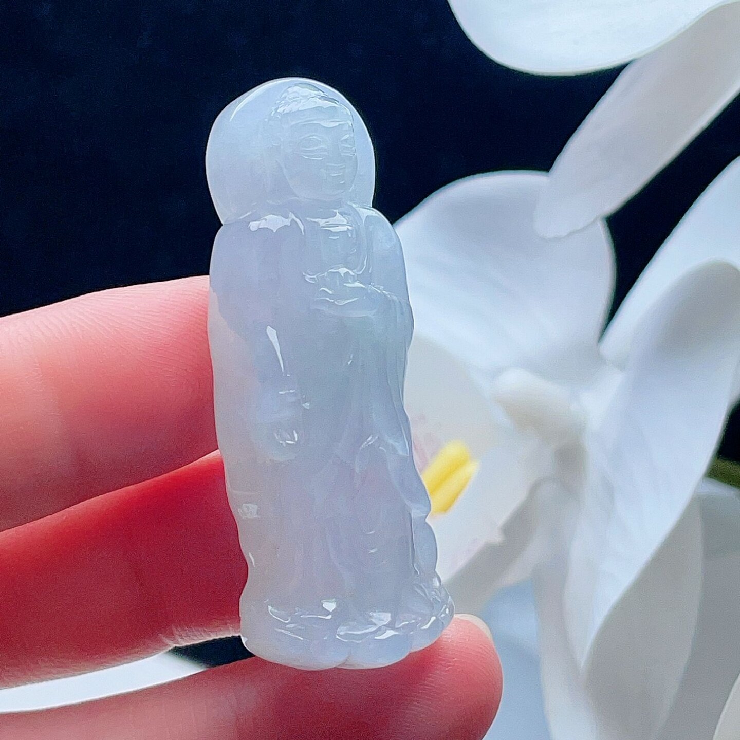 天然翡翠立体阿弥陀佛吊坠乳白