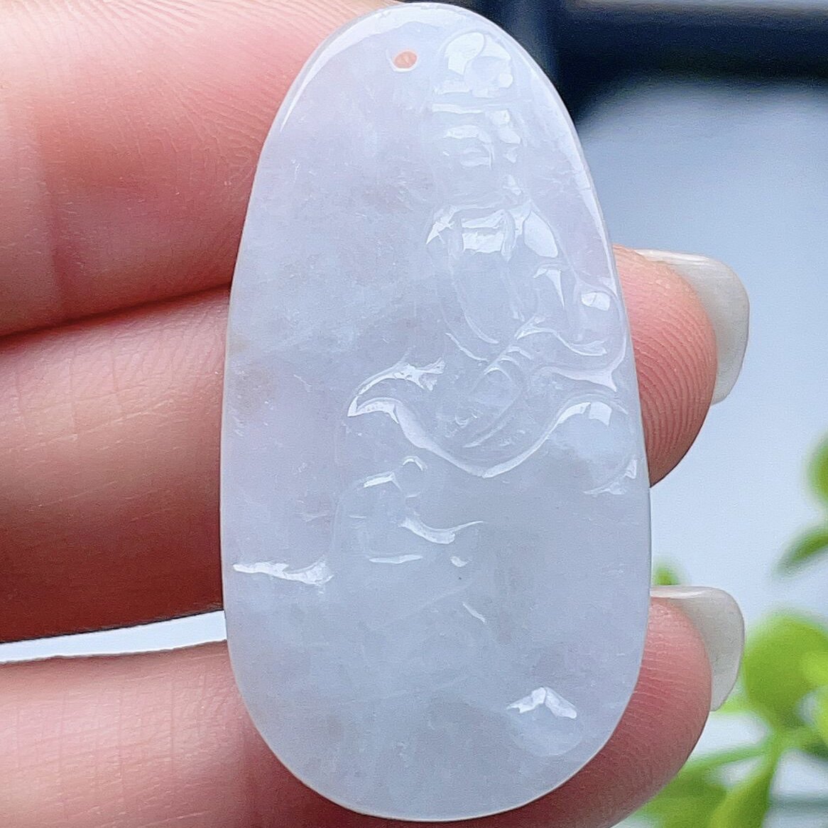 天然翡翠缅甸玉石乳白观音挂件
