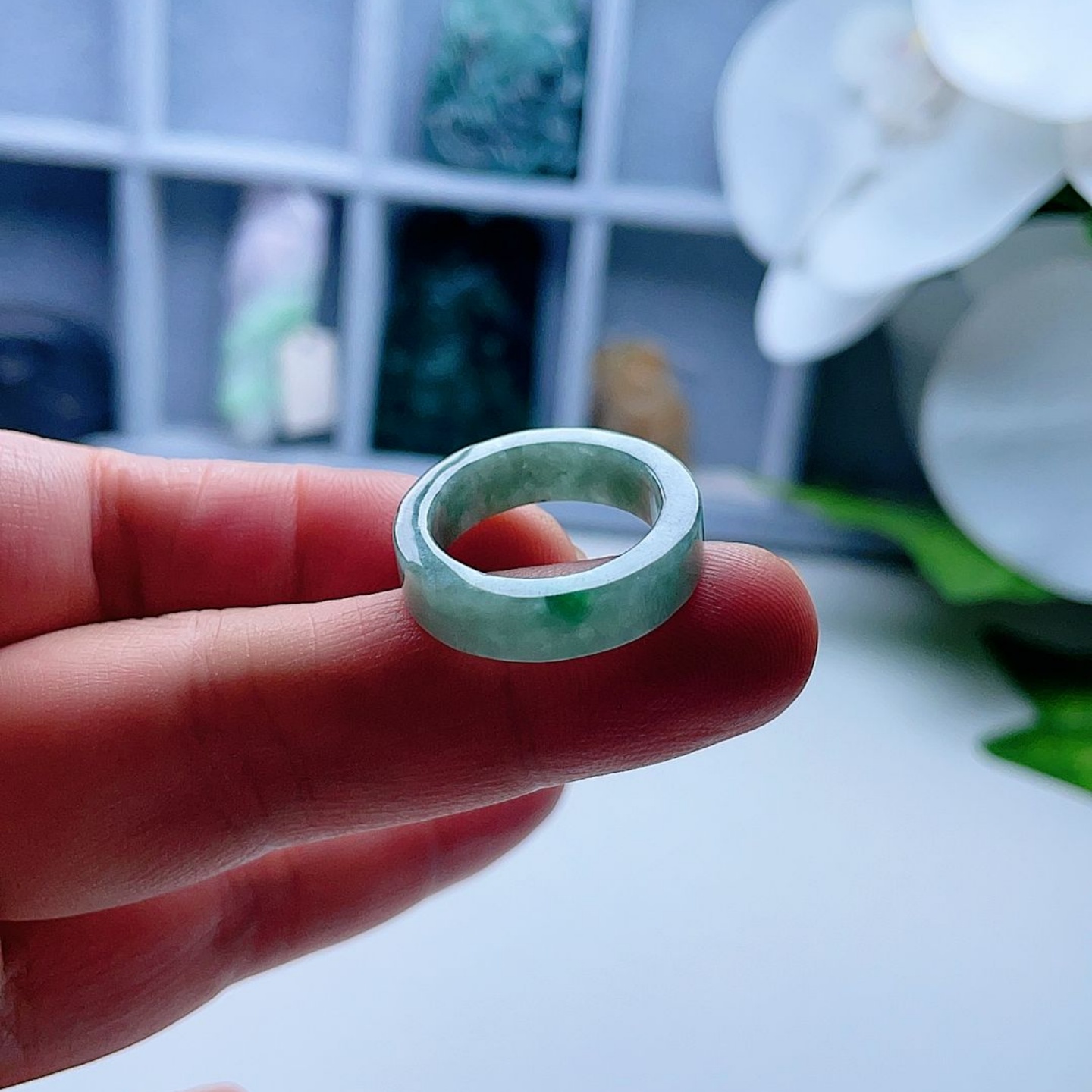天然翡翠方戒指淡绿一抹阳绿意境