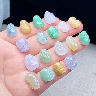 缅甸A货翡翠迷你貔貅吊坠手链手串手机挂钥匙扣多彩入财皮丘挂件