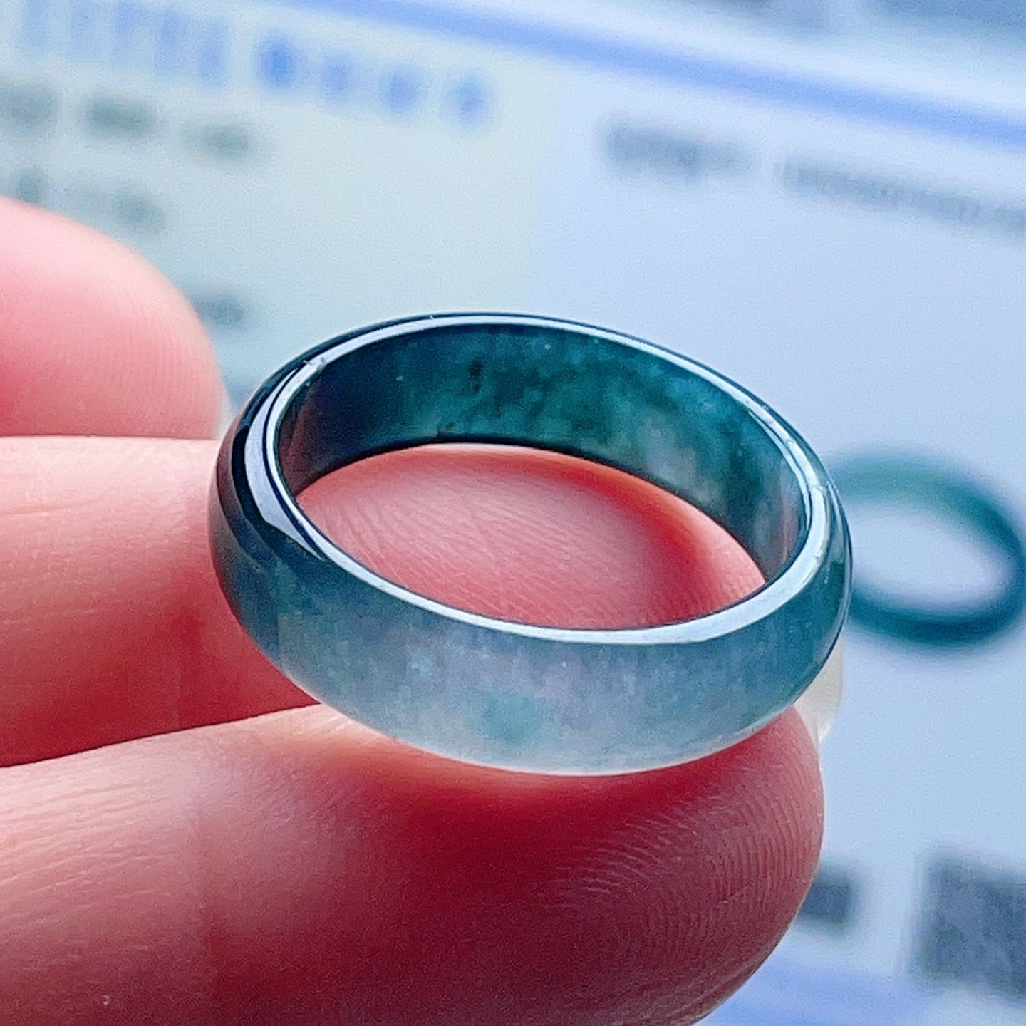 天然翡翠戒指晴水蓝绿双彩意境