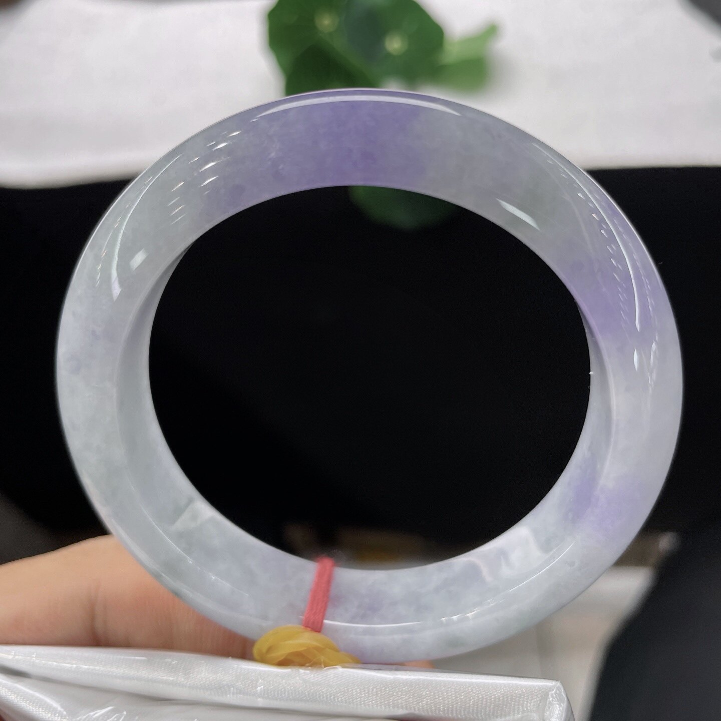 天然A货翡翠手镯紫飘花55.3mm缅甸老坑紫罗兰玉镯正圈春彩镯子