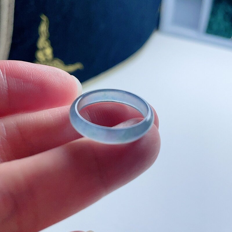 天然翡翠冰种戒指烟紫天空蓝飘花