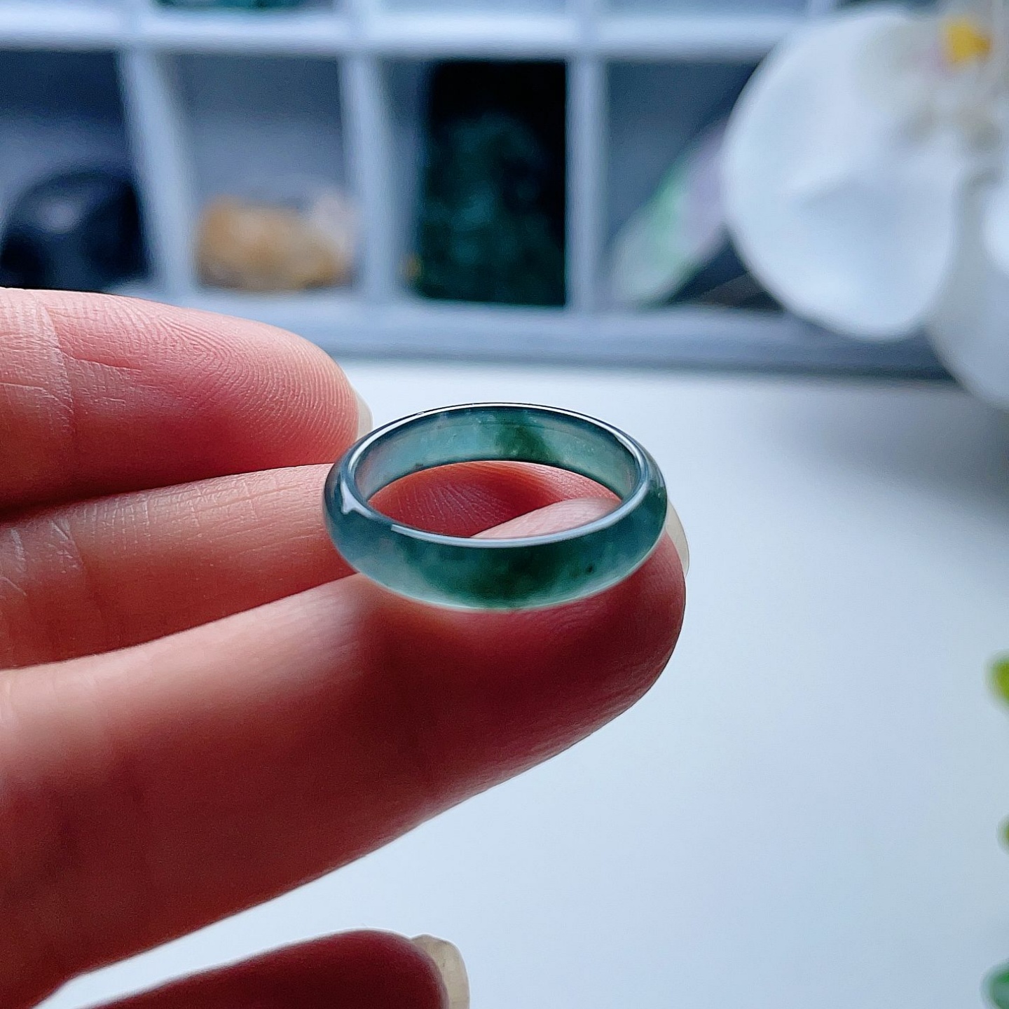 天然翡翠戒指晴水天空海蓝绿飘花