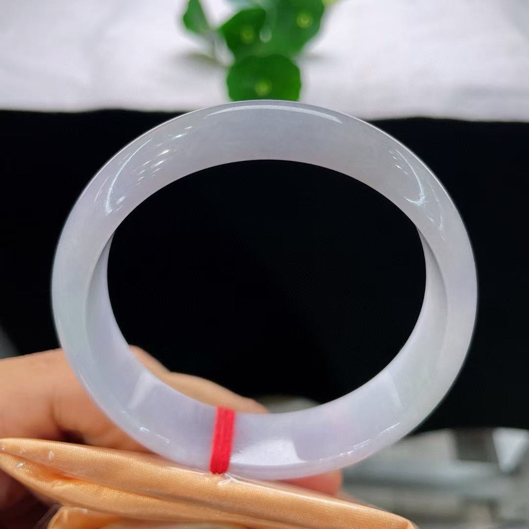 天然A货翡翠手镯冰糯种乳白56缅甸老坑浅紫正圈玉镯淡雅意境