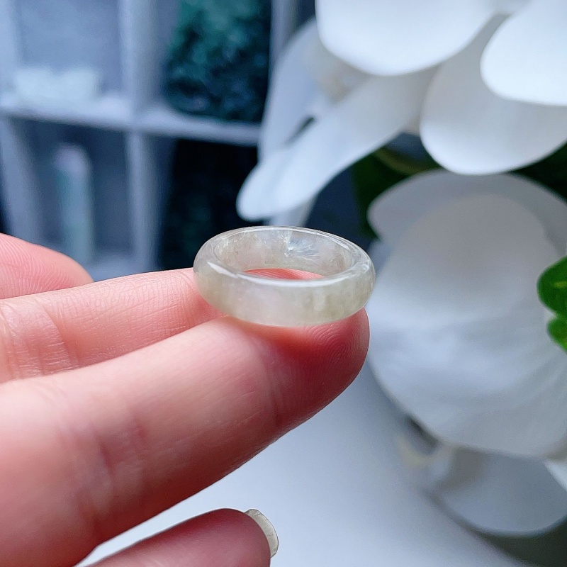 天然A货翡翠淡黄方戒指16mm缅甸老坑指环飘雪花棉意境清新11#
