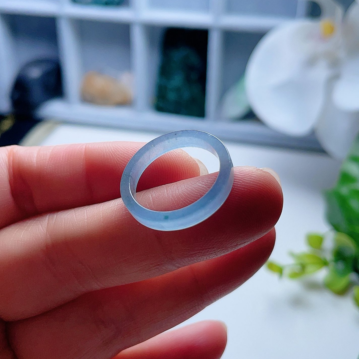 天然翡翠细边方戒指烟紫晴水绿