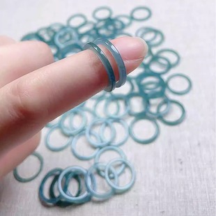 天然翡翠A货方戒指晴水蓝飘花戒圈细边平口幸运圈秀气百搭