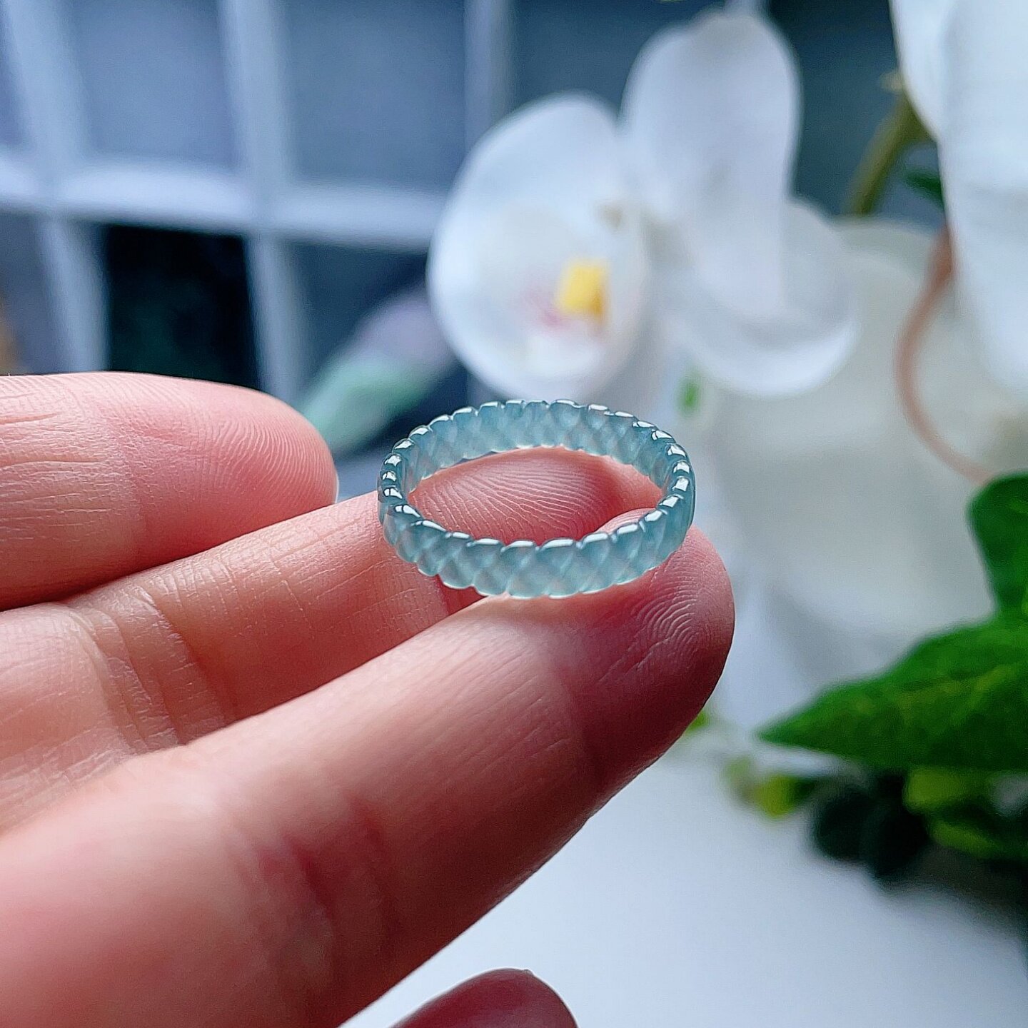 A货翡翠麻花戒指晴水绿18.1mm天然老坑玉指环意境优雅清新百搭17#