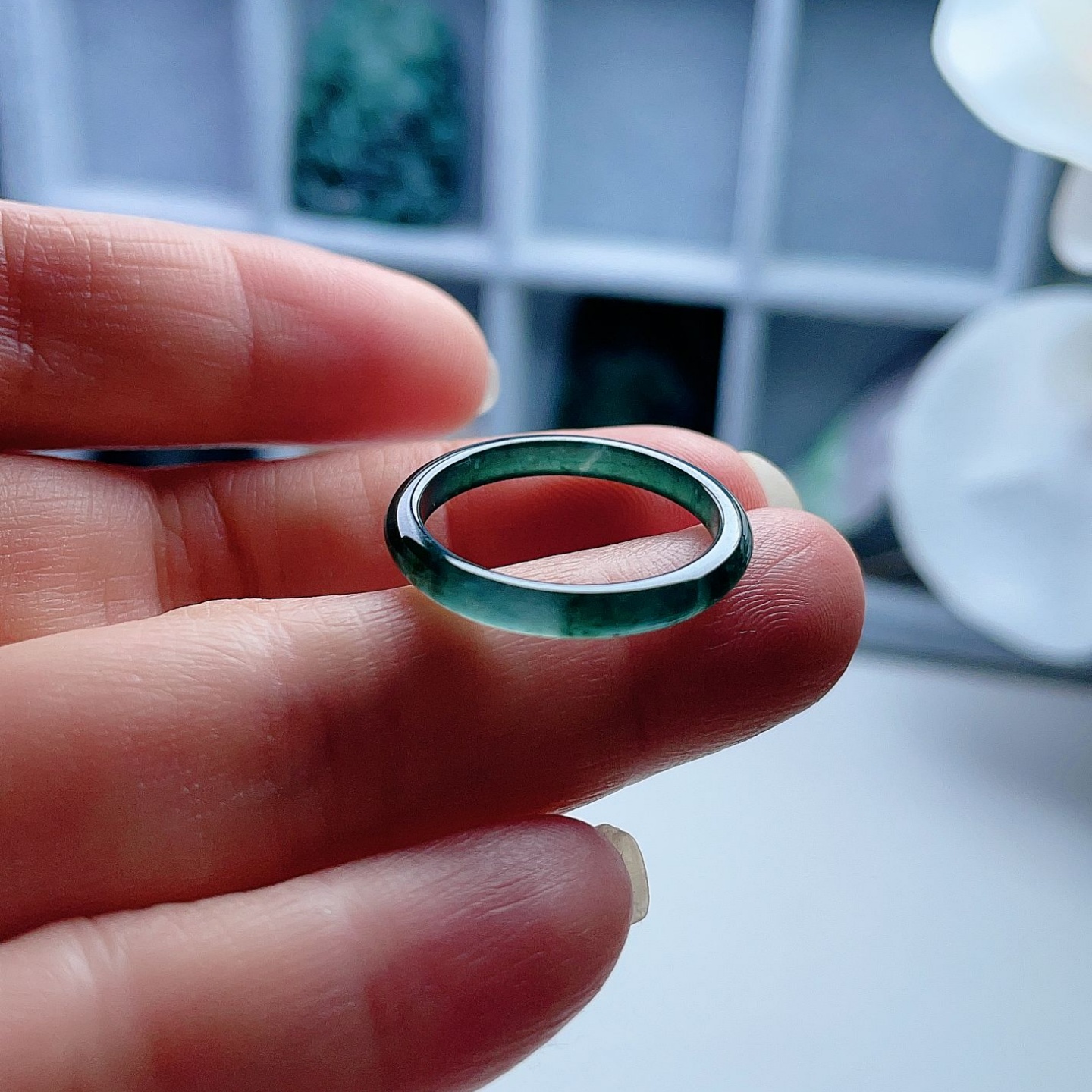 天然翡翠戒指晴水宝蓝绿飘花意境