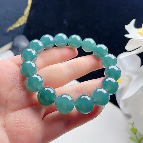 天然翡翠圆珠手链冰润蓝水蓝绿