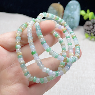 A货翡翠黄绿白紫多彩算盘珠手链5mm缅甸天然小圆鼓珠手串财源滚滚