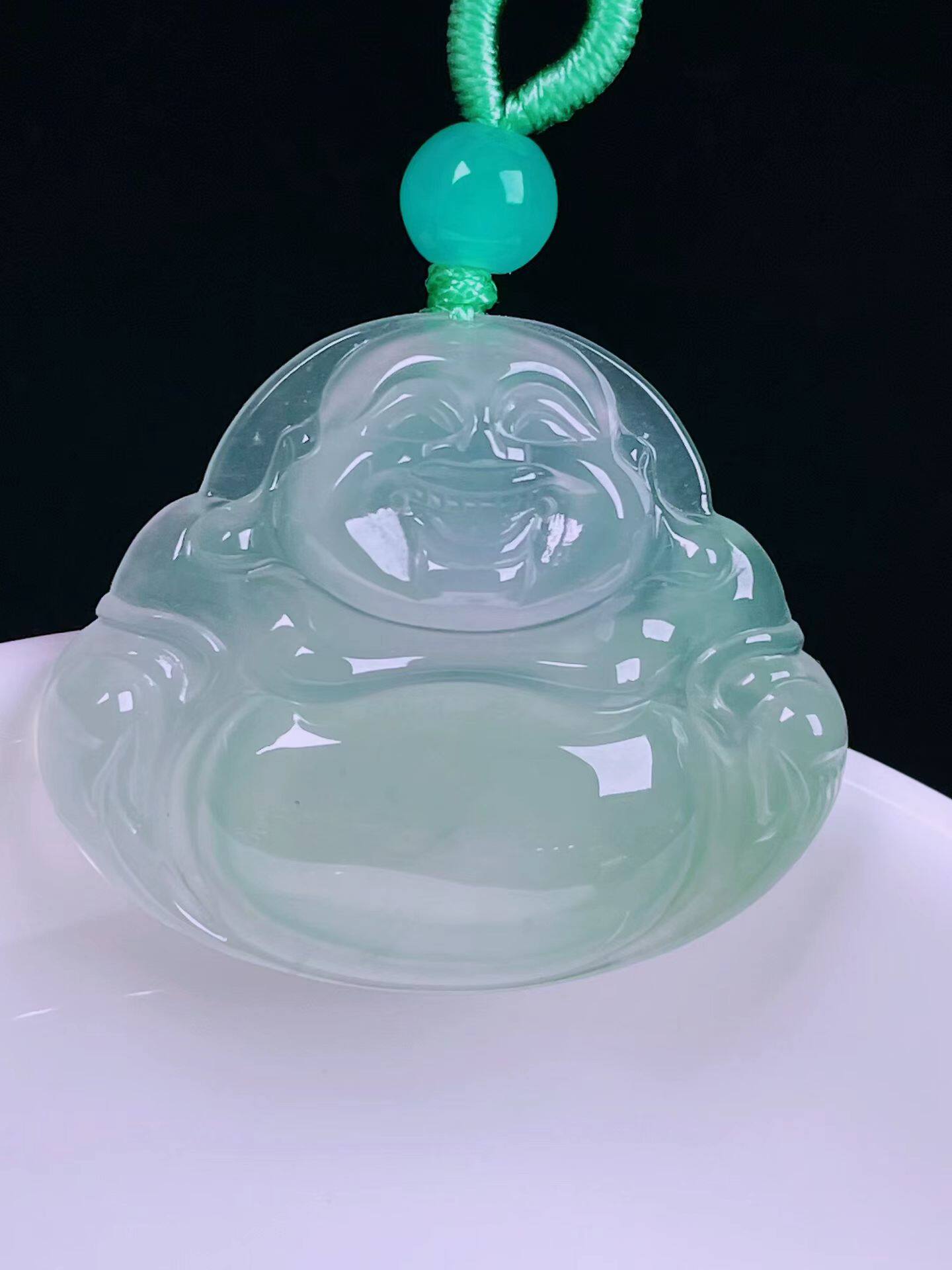 天然A货翡翠大肚佛吊坠晴水绿缅甸老坑笑佛挂坠弥勒玉佛玉佩玉坠