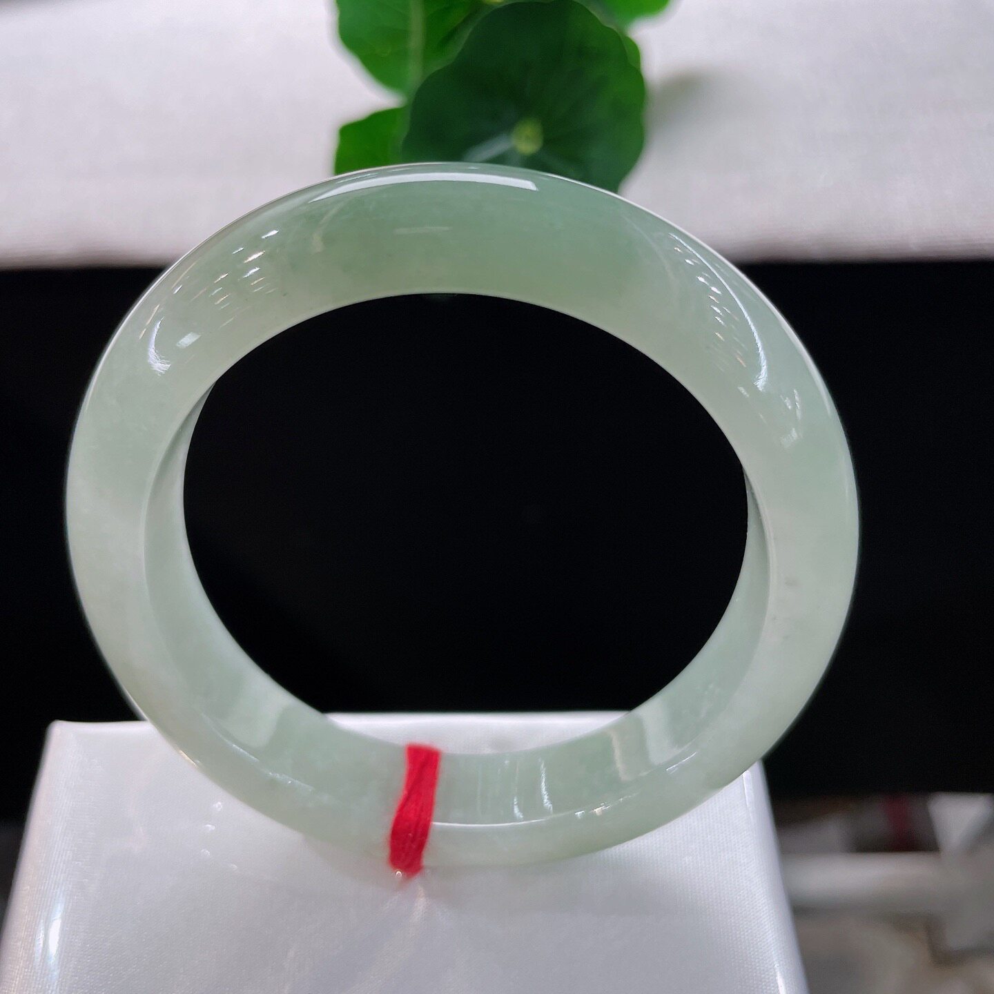 天然A货翡翠手镯56.6缅甸老坑正圈浅绿玉镯晴水厚装淡油青镯子