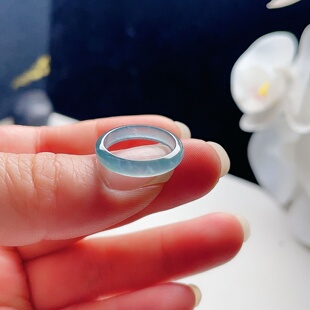 A货翡翠冰种戒指晴水绿16.1mm天然老坑玉指环飘雪花棉意境清新11