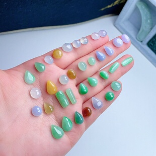 天然A货翡翠乳白淡绿黄蛋面缅甸老坑镶嵌玉清新秀气平安界面入财