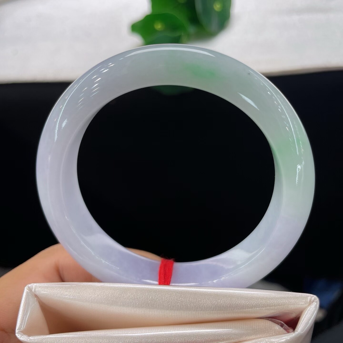 天然A货翡翠手镯紫罗兰飘阳绿54.5mm缅甸老坑玉镯春彩手环幸运圈
