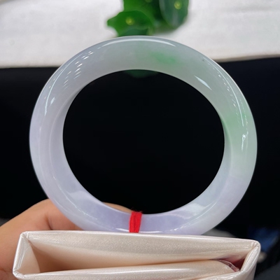 天然A货翡翠手镯紫罗兰飘阳绿54.5mm缅甸老坑玉镯春彩手环幸运圈