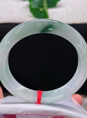 天然A货翡翠手镯61.5mm缅甸老坑飘花玉镯大圈口玉环白底蓝花镯子