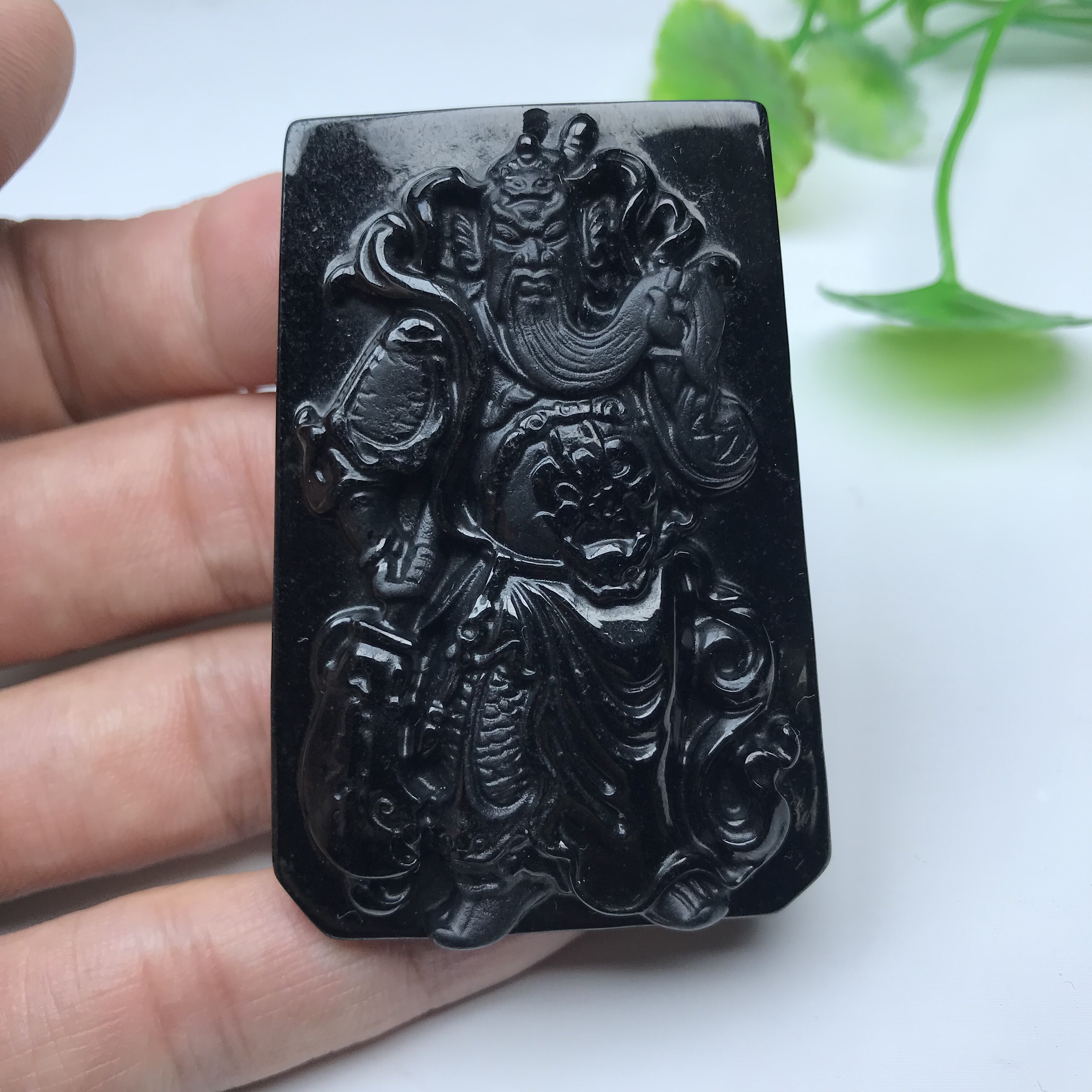 天然翡翠A货关公吊坠武财神本尊玉佩墨翠入财挂件义薄云天