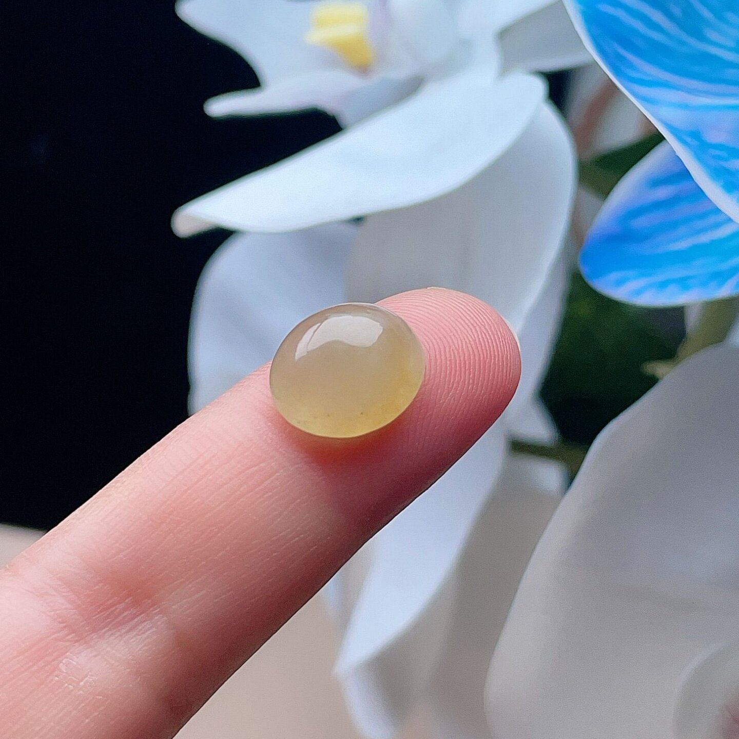 天然翡翠椭圆蛋面冰底天然黄意境