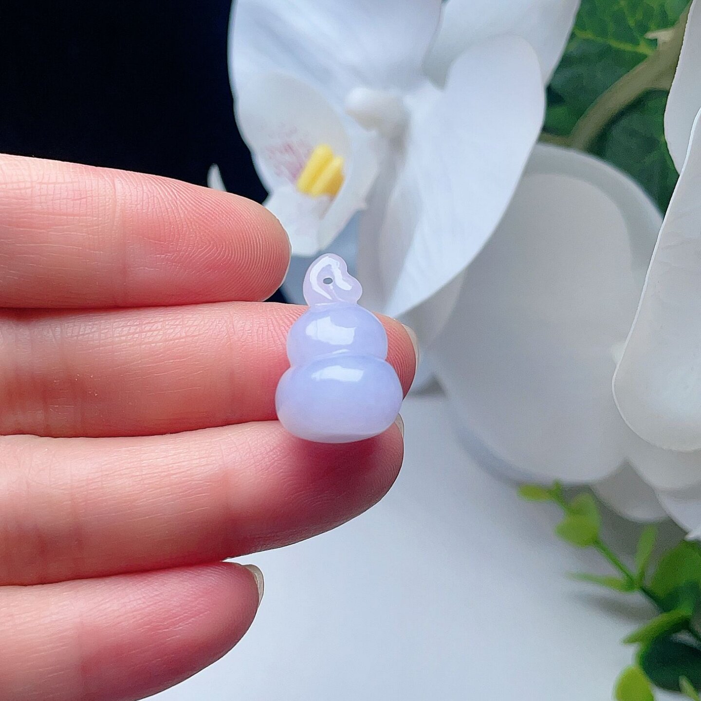 天然翡翠立体葫芦吊坠淡淡紫罗兰