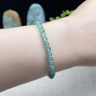 翡翠A货冰飘花手链5mm天然老坑冰种晴水念珠手持灵动蓝花围绕手串