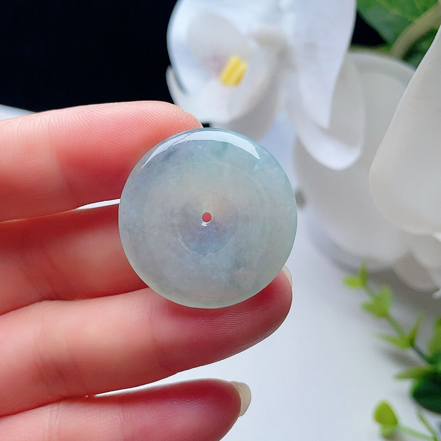 天然翡翠冰种平安扣甜水油绿飘花